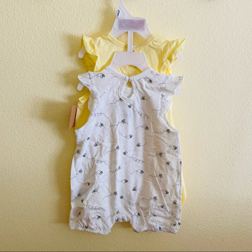 Rae Dunn Baby Girl Newborn Bee Happy Rompers Set 6-9M